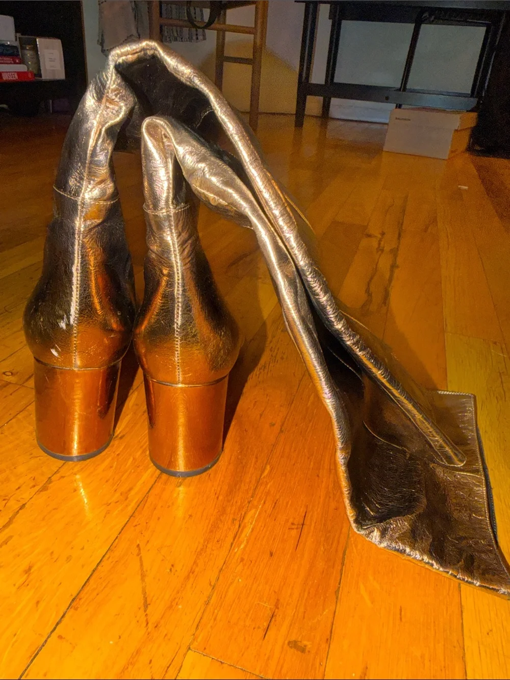 Casadei Gold Metallic Leather Knee-High Boots